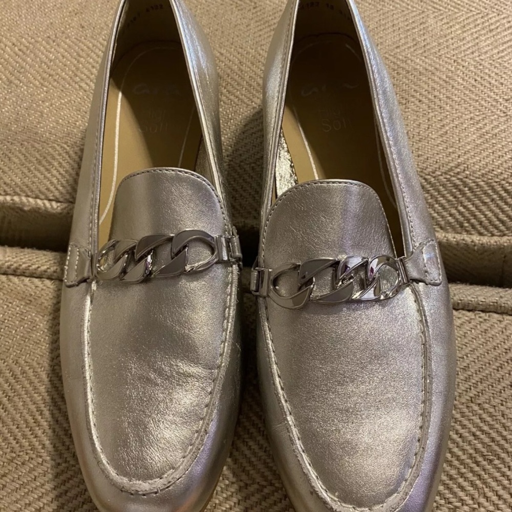 Silver Loafers with Chain Detail